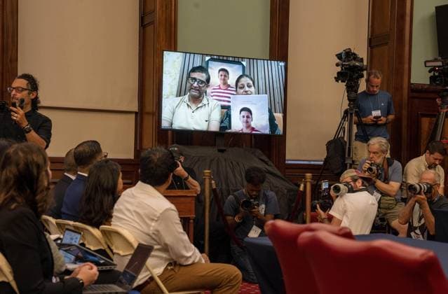 July 16, 2026, New York, New York, USA: The City Council held a hearing to consider a bill, known as RomanchÃ¢â‚¬â ¢s Law, that would phase out and eventually ban horse-drawn carriages.Deepak Mahajan testified before the City Council over Zoom from India in support of the bill named after his son...The bill is named after the 18-year-old tourist from India who was killed last month when he was thrown from a runaway carriage in Central Park after the horse was spooked. New York USA - ZUMAs142 20260716_fap_s142_027 Copyright: xNancyxSieselx