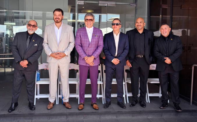 Intocable band members (L-R), Johnny Lee Rosas, Rene Martinez, Ricardo Munoz, Alejandro Gulmar, Feliz Salinas and Sergio Serna attend their Hollywood Walk of Fame star ceremony honoring the band with the 2,852nd star on the Hollywood Walk of Fame in Los Angeles on Thursday, July 16, 2026.  LAP2026071604 JIMxRUYMEN