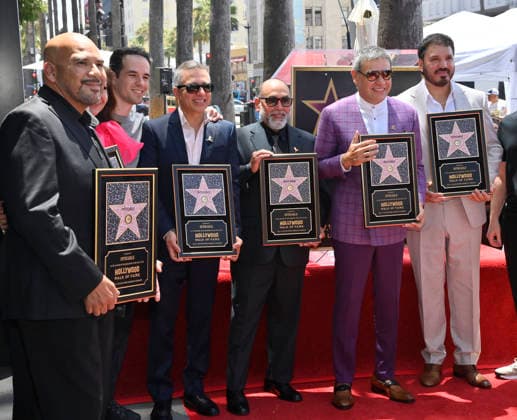 Entertainment Themen der Woche KW29 Intocable band members hold replica plaques during their Hollywood Walk of Fame star ceremony honoring the band with the 2,852nd star on the Hollywood Walk of Fame in Los Angeles on Thursday, July 16, 2026.  LAP2026071611 JIMxRUYMEN
