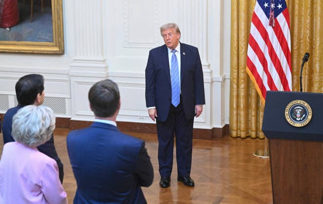 US President Trump to deliver address to nation US President Donald Trump stands next to the lectern after delivering an address to the nation from the East Room of the White House in Washington, DC on July 16, 2026. (Photo by SAUL LOEB POOL AFP) Washington District of Columbia United States  Copyright: xPool ABACAx