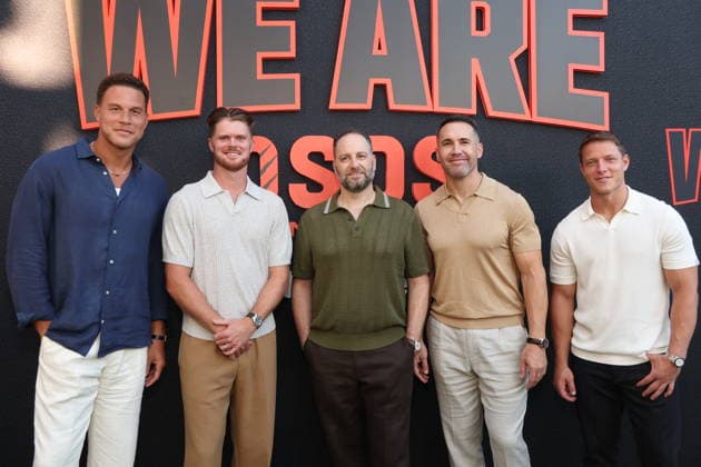 Los Angeles CA July 16: Blake Griffin, Ryan Kalil,Sam Darnold , Jason Sterman and Christian McCaffrey at The We Are Osos Premiere on July 16, 2026 Copyright: xAdMediax xMediaPunchx