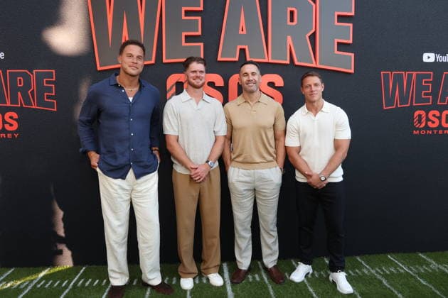 Los Angeles CA July 16: Blake Griffin, Ryan Kalil,Sam Darnold , Jason Sterman and Christian McCaffrey at The We Are Osos Premiere on July 16, 2026 Copyright: xAdMediax xMediaPunchx