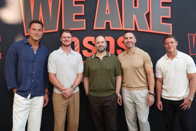 Los Angeles CA July 16: Blake Griffin, Ryan Kalil,Sam Darnold , Jason Sterman and Christian McCaffrey at The We Are Osos Premiere on July 16, 2026 Copyright: xAdMediax xMediaPunchx