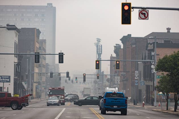 July 16, 2026, Toledo, United States: Monroe Street during Canadian wildfire pollution in downtown Toledo. Toledo experienced its worst air quality on record, as the Air Quality Index (AQI) reached upwards of 700. Toledo United States - ZUMAs197 20260716_aaa_s197_253 Copyright: xStephenxZennerx