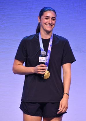 NEW YORK, NY - JULY 16: Megan Keller at Disney Fan Draft at Center Stage during day 1 of Fanatics Fest NYC on July 16, 2026 at Javits Center in New York City. Credit: AdMedia New York City USA - ZUMAa123 20260716_zaa_a123_237 Copyright: xJohnxFyckex