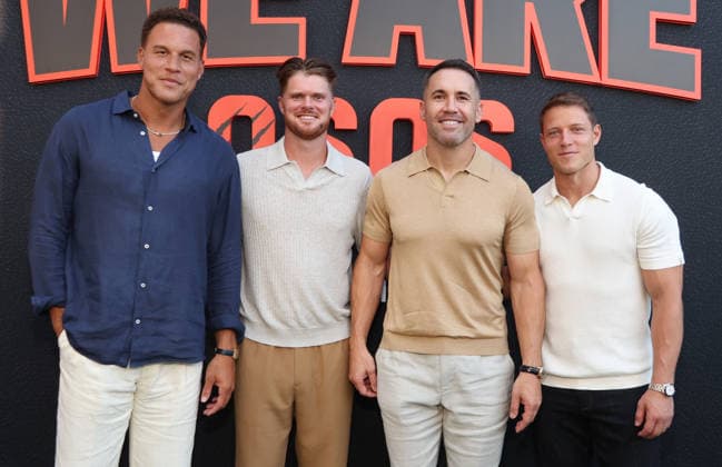 Los Angeles CA July 16: Blake Griffin, Sam Darnold, Ryan Kalil, Christian McCaffrey. at We Are Osos Premiere held at The Pacific Design Center in Los Angeles, CA. on July 16, 2026 Credit: AdMedia Los Angeles USA - ZUMAa123 20260716_zaa_a123_276 Copyright: xADx