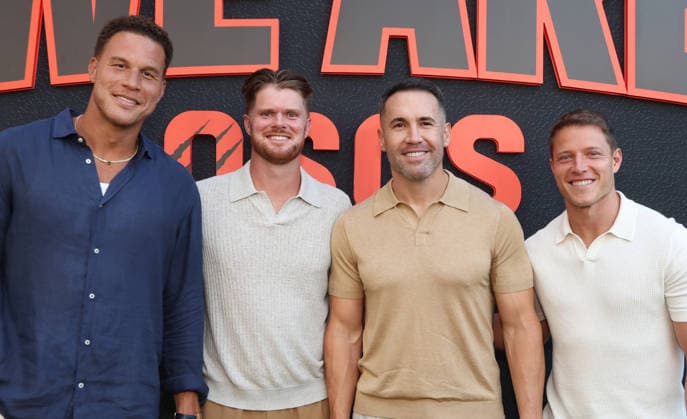 Los Angeles CA July 16: Blake Griffin, Sam Darnold, Ryan Kalil, Christian McCaffrey. at We Are Osos Premiere held at The Pacific Design Center in Los Angeles, CA. on July 16, 2026 Credit: AdMedia Los Angeles USA - ZUMAa123 20260716_zaa_a123_298 Copyright: xADx