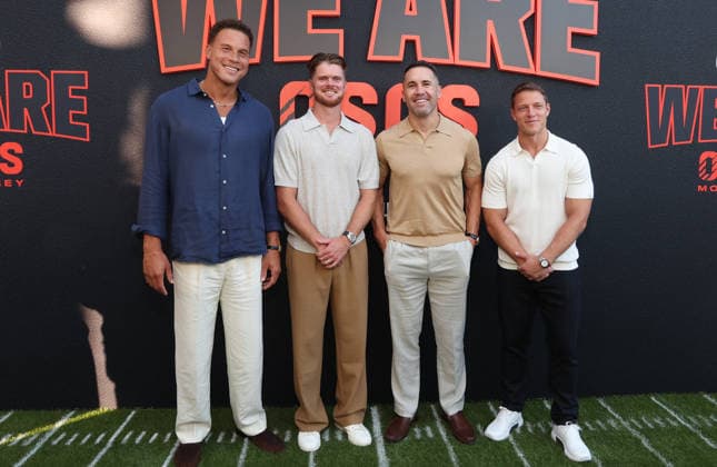 Los Angeles CA July 16: Blake Griffin, Sam Darnold, Ryan Kalil, Christian McCaffrey. at We Are Osos Premiere held at The Pacific Design Center in Los Angeles, CA. on July 16, 2026 Credit: AdMedia Los Angeles USA - ZUMAa123 20260716_zaa_a123_306 Copyright: xADx