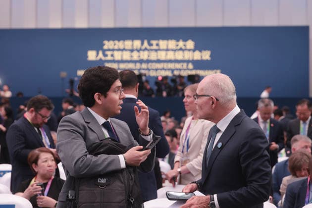 SHANGHAI, CHINA - JULY 17: Guests talk with each other after the opening ceremony of the 2026 World AI Conference and High-Level Meeting on Global AI Governance on July 17, 2026 in Shanghai, China. Themed AI Partnership for a Brighter Future, the event will include more than 140 forums, bringing together 1,400 guests from home and abroad.  Copyright: xChinaxNewsxServicex 111654823478