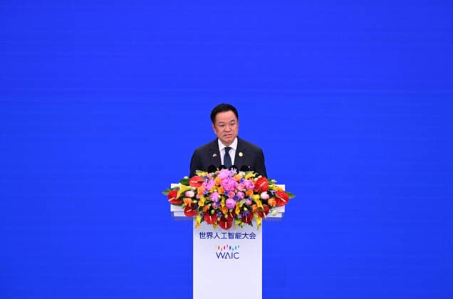 (260717) -- SHANGHAI, July 17, 2026 -- Thai Prime Minister Anutin Charnvirakul addresses the opening ceremony of the 2026 World AI Conference and High-Level Meeting on Global AI Governance in Shanghai, east China, July 17, 2026. ) CHINA-SHANGHAI-2026 WORLD AI CONFERENCE-OPENING (CN) ShenxHong 