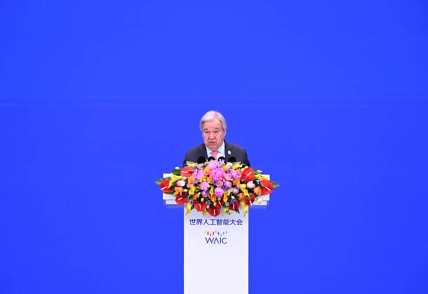 (260717) -- SHANGHAI, July 17, 2026 -- United Nations Secretary-General Antonio Guterres addresses the opening ceremony of the 2026 World AI Conference and High-Level Meeting on Global AI Governance in Shanghai, east China, July 17, 2026. ) CHINA-SHANGHAI-2026 WORLD AI CONFERENCE-OPENING (CN) ShenxHong 