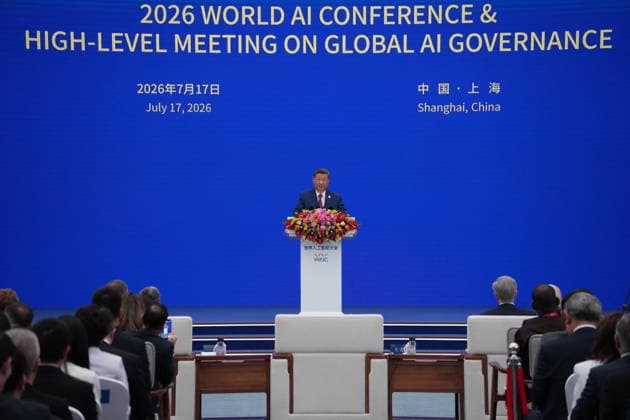 CHINA, SHANGHAI - JULY 17, 2026: China s President General Secretary of the CPP, Xi Jinping, speaks at the opening ceremony of the 2026 World Artificial Intelligence Conference (WAIC). Andrei Popov TASS  95130595