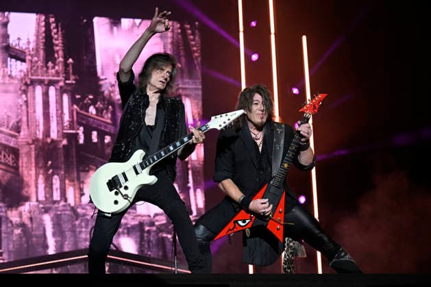Guitarists Michael Weikath, left, and Kai Hansen of the German metal band Helloween perform during the International Music Festival Masters of Rock in Vizovice near Zlin, Czech Republic, July 16, 2026. (CTKxPhoto DaliborxGluck) CTKPhotoP2026071700042  CTKPhotoP2026071700042