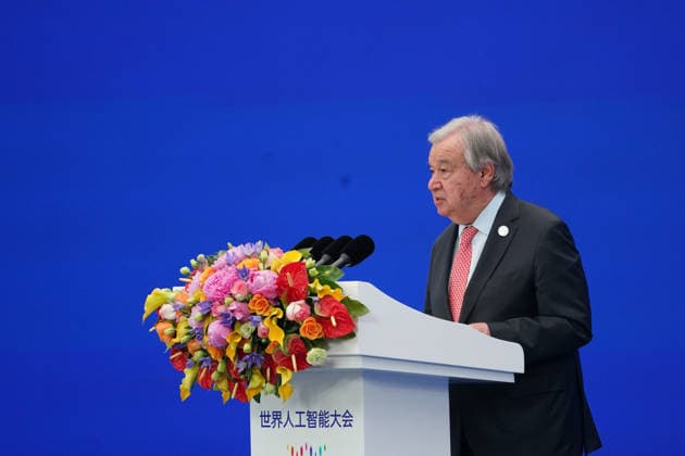SHANGHAI, CHINA - JULY 17: United Nations Secretary-General Antonio Guterres addresses the opening ceremony of the 2026 World AI Conference and High-Level Meeting on Global AI Governance on July 17, 2026 in Shanghai, China. Themed AI Partnership for a Brighter Future, the event will include more than 140 forums, bringing together 1,400 guests from home and abroad.  Copyright: xVCGx 111654823610