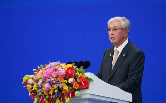 SHANGHAI, CHINA - JULY 17: Kazakh President Kassym-Jomart Tokayev addresses the opening ceremony of the 2026 World AI Conference and High-Level Meeting on Global AI Governance on July 17, 2026 in Shanghai, China. Themed AI Partnership for a Brighter Future, the event will include more than 140 forums, bringing together 1,400 guests from home and abroad.  Copyright: xVCGx 111654823543