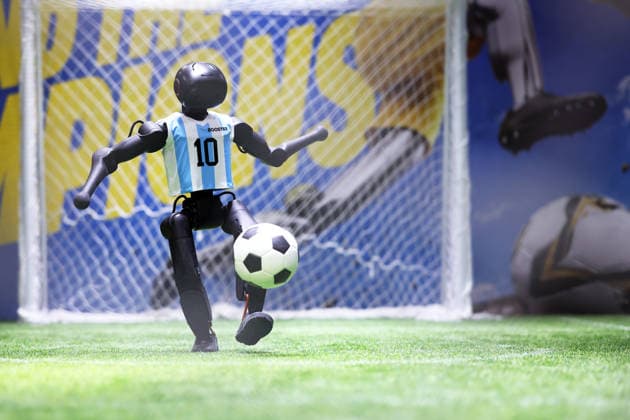 SHANGHAI, CHINA - JULY 17: A humanoid robot displays football skills during the 2026 World AI Conference and High-Level Meeting on Global AI Governance on July 17, 2026 in Shanghai, China. Themed AI Partnership for a Brighter Future, the event will include more than 140 forums, bringing together 1,400 guests from home and abroad.  Copyright: xChinaxNewsxServicex 111654825173