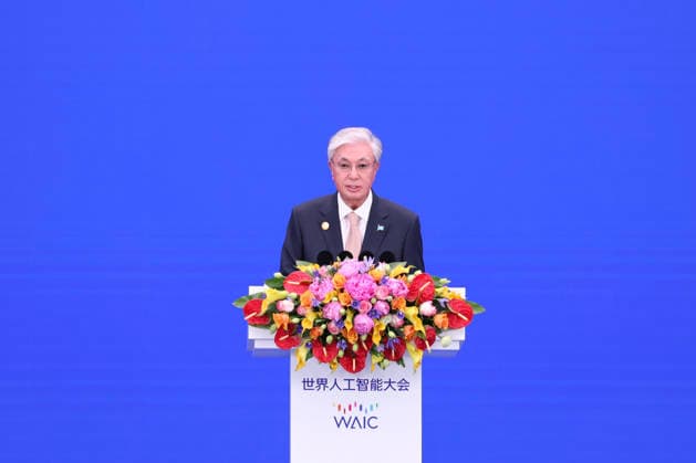 SHANGHAI, CHINA - JULY 17: Kazakh President Kassym-Jomart Tokayev addresses the opening ceremony of the 2026 World AI Conference and High-Level Meeting on Global AI Governance on July 17, 2026 in Shanghai, China. Themed AI Partnership for a Brighter Future, the event will include more than 140 forums, bringing together 1,400 guests from home and abroad.  Copyright: xChinaxNewsxServicex 111654831116