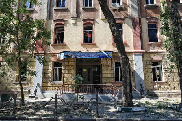 RECORD DATE NOT STATED Russian Missile Strike Damages Maritime College Building - Odesa The Odesa Vocational College of Maritime and Railway Transport damaged by a Russian missile strike in Odesa, Ukraine, on July 16, 2026. The attack shattered windows and damaged the roof and ceilings of the educational institution Photo by Nina Liashonok Ukrinform ABACAPRESS.COM Odesa Ukraine  Copyright: xLyashonokxNina Ukrinform ABACAx