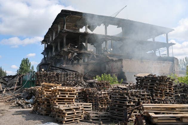RUSSIA, GORLOVKA - JULY 17, 2026: A view of a warehouse building at Diad Confectionery Factory after it was hit in a Ukrainian military strike. Dmitry Yagodkin TASS  95132398