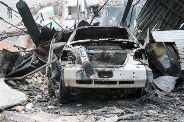RUSSIA, GORLOVKA - JULY 17, 2026: A view of burnt-out cars at a warehouse building at Diad Confectionery Factory after a Ukrainian military strike. Dmitry Yagodkin TASS  95132418