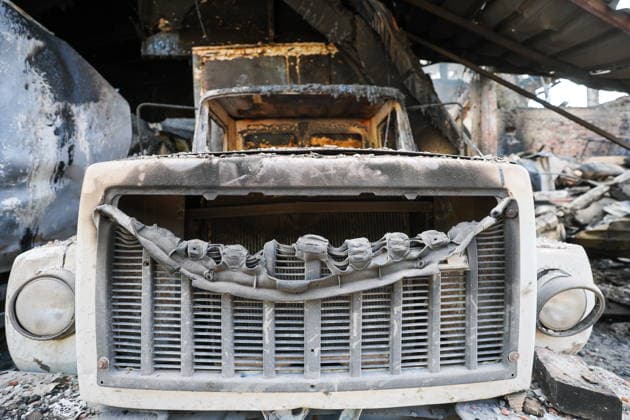 RUSSIA, GORLOVKA - JULY 17, 2026: A view of burnt-out cars at a warehouse building at Diad Confectionery Factory after a Ukrainian military strike. Dmitry Yagodkin TASS  95132420