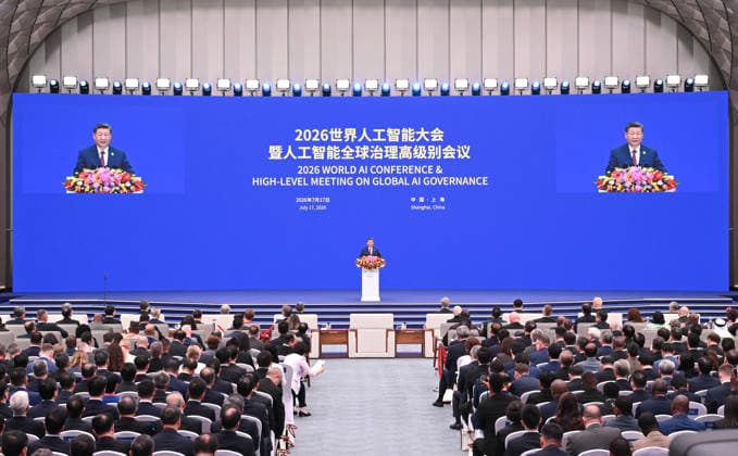 (260717) -- SHANGHAI, July 17, 2026 -- Chinese President Xi Jinping delivers a keynote speech at the opening ceremony of the 2026 World AI Conference and High-Level Meeting on Global AI Governance in Shanghai, east China, July 17, 2026. ) CHINA-SHANGHAI-XI JINPING-2026 WORLD AI CONFERENCE-OPENING (CN) XiexHuanchi 