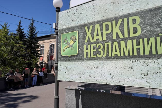 A sign reads Invincible Kharkiv during a protest action against the dismissal of Ukrainian Defence Minister Mykhailo Fedorov in Svobody Square, Kharkiv, Ukraine, July 17, 2026. (Photo by Viacheslav Madiievskyi Ukrinform) Activists rally in support of Mykhailo Fedorov in Kharkiv  Copyright: xViacheslavxMadiievskyix