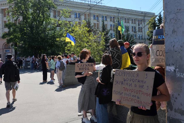 Activists protest against the dismissal of Ukrainian Defence Minister Mykhailo Fedorov in Svobody Square, Kharkiv, Ukraine, July 17, 2026. (Photo by Viacheslav Madiievskyi Ukrinform) Activists rally in support of Mykhailo Fedorov in Kharkiv  Copyright: xViacheslavxMadiievskyix