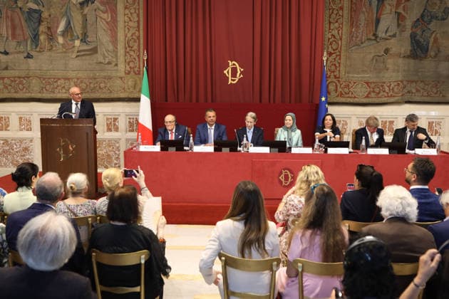 July 16, 2026, Rome, Italy: Vice President of the Chamber of Deputies Fabio Rampelli addresses the room warning that Tehran exploits regional conflicts to step up internal repression at Italia Parliament. The Italian Parliament hosted a high-level conference in its historic Regina Hall entitled The Iran Crisis and the Democratic Solution for the Future. The event brought together leading Italian lawmakers, American representatives, and international political figures to debate Europe s approach to Tehran, emphasize global security challenges, and highlight the struggle for a free and democratic Iran. Rome Italy  - ZUMAs197 20260716_aaa_s197_403 Copyright: xSiavoshxHosseinix