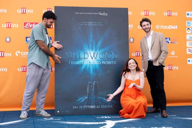 July 17, 2026, Giffoni Valle Piana, Salerno, Italy: Guillem Ignasi, Arianna Craviotto and Thibault Leclerc pose with Wildwood billboard at the photocall at 56th Giffoni Film Festival 2026 in Giffoni Valle Piana, Salerno, Italy on July 17, 2026. Giffoni Valle Piana Italy - ZUMAl175 20260717_zip_l175_102 Copyright: xFrancescoxLucianox