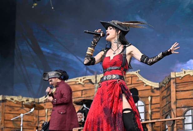 French heavy metal singer Clementine Delauneyova of Austrian music group Visions of Atlantis performs during the International Music Festival Masters of Rock in Vizovice near Zlin, Czech Republic, July 17, 2026. (CTKxPhoto DaliborxGluck) CTKPhotoP2026071706602  CTKPhotoP2026071706602
