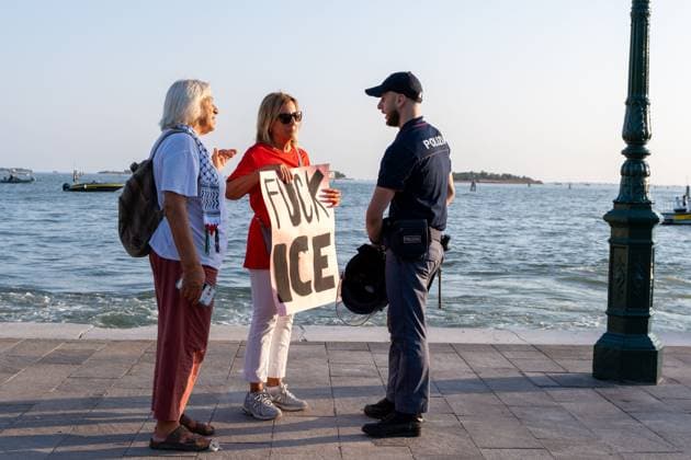 Protesters Confront Police During Demonstration Against U.S. Ambassador in Venice VENICE, ITALY JULY 17, 2026: Hundreds of demonstrators march through Venice to protest against U.S. Ambassador to Italy Tilman J. Fertitta, who arrived earlier in the day aboard a 117-metre yacht as part of a coastal diplomacy tour. Protesters attempted to approach the yacht but were pushed back by police ahead of the annual Festa del Redentore, one of Venice™s largest traditional celebrations. Venice Italy Copyright: x xLeonardoxGaravagliax xJNAxPressx