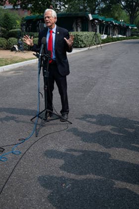 July 17, 2026, Washington, District Of Columbia, USA: WASHINGTON, DC - JULY 17: Peter Navarro, Senior Counselor to the President for Trade and Manufacturing, speaks to press outside the West Wing of the White House in Washington, DC, USA, on July 17, 2026. Navarro primarily spoke about President TrumpÃ¢â‚¬â ¢s speech Thursday night Washington USA  - ZUMAs152 20260717_faa_s152_002 Copyright: xAnnabellexGordonx-xPoolxviaxCNPx