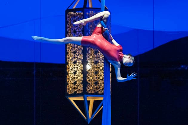 The fairy-tale world of the legend of A Thousand and One Nights comes to life with Ravel and Rimsky-Korsakov. Oriental rhythms, acrobatic creations, stage dance, and the velvety voice of Fatma Said narrating the story of Scheherazade during the International Music Festival in Cesky Krumlov, Czech Republic, July 17, 2026. Pictured Losers Cirque Company. (CTKxPhoto VaclavxPancer) CTKPhotoP2026071707890  CTKPhotoP2026071707890
