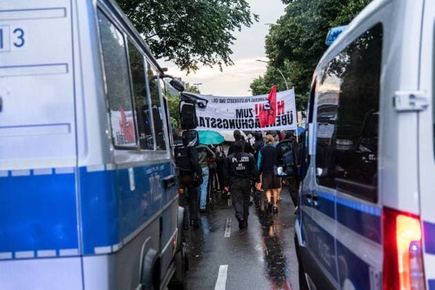 Protest Held Against AI Surveillance Measures in Berlin BERLIN, GERMANY JULY 17, 2026: Demonstrators take part in a protest against the deployment of an AI-assisted police surveillance system in Berlin on July 17, 2026. The system, introduced in selected areas of the city, is designed to analyze video footage and detect what authorities describe as suspicious behavior. Critics argue the technology expands state surveillance, raises privacy concerns and risks discriminatory policing and the criminalization of marginalized communities. Berlin Germany Copyright: x xAndrÃ sxTrujillox xJNAxPressx