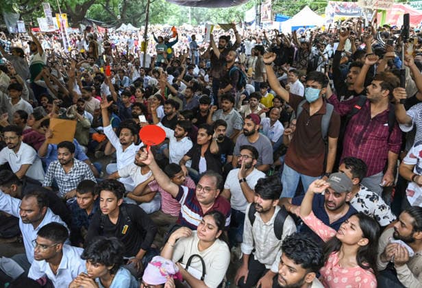 CJP Continues the Protest at Jantar Mantar in New Delhi New Delhi, Jul 18 (ANI): People gather as CJP founder Abhijeet Dipke announces his own indefinite hunger strike following the hospitalisation of environmentalist Sonam Wangchuk amid a protest on alleged irregularities in the NEET examination, in New Delhi on Saturday. NEW DELHI Delhi India Copyright: xANIx ANI_20260718412