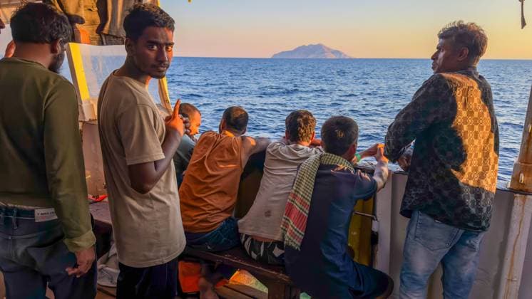 News Themen der Woche KW29 News Bilder des Tages Rescue and disembarkation of 85 people by the rescue ship Open Arms SIRACUSA CENTRAL MEDITERRANEAN SEA SAVONA, ITALY JUNE 29 JULY 5, 2026: Open Arms Mission 129 departed from the Sicilian port of Siracusa on June 29, 2026, escorted by other humanitarian rescue vessels. On July 2, the Spanish humanitarian search and rescue organization rescued 85 migrants from a wooden boat in the central Mediterranean. The survivors remained aboard the rescue ship, where they received medical assistance and watched Spain™s FIFA World Cup match against Austria while awaiting a designated port of safety. On July 5, 2026, they disembarked at the port of Savona, near Genoa, where they were received by the Italian authorities. Savona Italy Copyright: x xAntonioxSemperex xJNAxPressx