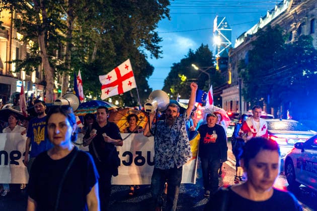 July 18, 2026, Tbilisi, Georgia: People chant slogans as they mark 598th day of anti-government rally in Tbilisi, Georgia. Tbilisi Georgia - ZUMAz174 20260718_zip_z174_007 Copyright: xMoexZoyarix