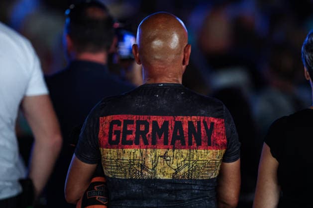 Ein Teilnehmer der Veranstaltung mit einem Germany Shirt - Wahlkampfauftaktveranstaltung der AfD Sachsen-Anhalt in der Messe Magdeburg am Sonnabend, den 18. Juli 2026 in Magdeburg. *** A participant at the event wearing a Germany shirt at the AfD Saxony-Anhalt campaign kickoff event at the Magdeburg Exhibition Center on Saturday, July 18, 2026, in Magdeburg