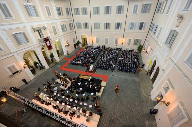 ITALY - POPE LEO XIV ATTENDS A CONCERT IN THE APOSTOLIC PALACE AT THE SUMMER PAPAL RESIDENCE IN CASTEL GANDOLFO - 2026 7 18 Italy, Castel Gandolfo, Vatican, 2026 7 18.Pope Leo XIV attend a concert in the Apostolic Palace at the summer papal residence in Castel Gandolfo EDITORIAL USE ONLY - NO BOOKS Copyright: xVATICANxMEDIAx
