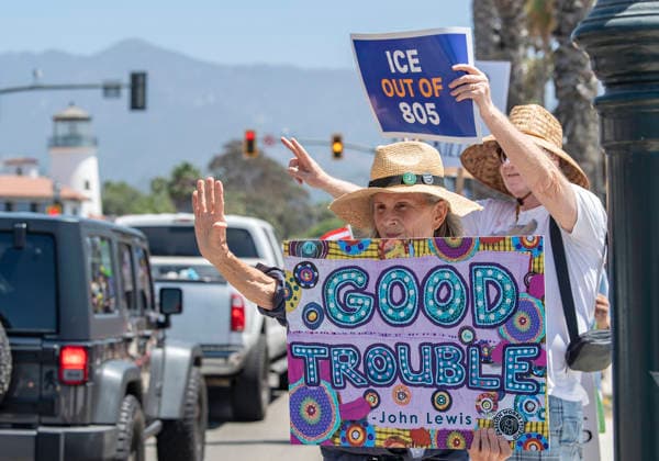 July 18, 2026, Santa Barbara, California, USA: People line the beach-side sidewalk of Cabrillo Boulevard at A Good Trouble Lives On rally to defend voting rights and to honor the legacy of the late civil rights leader and Congressman John Lewis. Santa Barbara USA  - ZUMAh13_ 20260718_zaf_h13_002 Copyright: xPJxHellerx