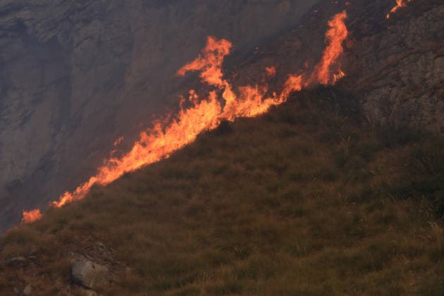 Forest fires continue on the Italian island of Sicily PALERMO, ITALY - JULY 18: Smoke and flames rise from a forest fire spreading across the slopes of Mount Iato near Palermo on the island of Sicily, Italy, on July 18, 2026, as ground and air crews continue their efforts to contain the blaze. Forest fires breaking out at various points on the island are continuing. Alberto Lo Bianco Anadolu Palermo Italy. Editorial use only. Please get in touch for any other usage.  Copyright: x2026xAnadoluxAlbertoxLoxBiancox