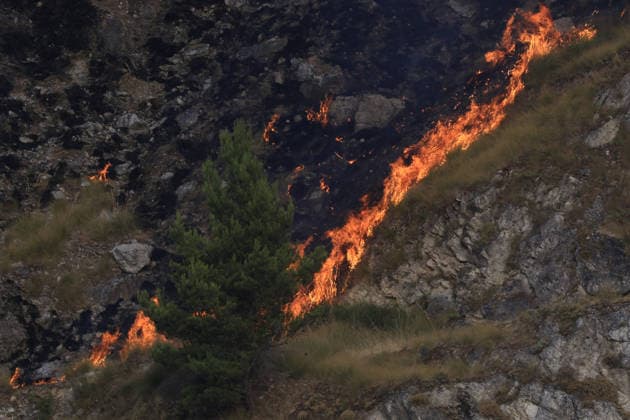 Forest fires continue on the Italian island of Sicily PALERMO, ITALY - JULY 18: Smoke and flames rise from a forest fire spreading across the slopes of Mount Iato near Palermo on the island of Sicily, Italy, on July 18, 2026, as ground and air crews continue their efforts to contain the blaze. Forest fires breaking out at various points on the island are continuing. Alberto Lo Bianco Anadolu Palermo Italy. Editorial use only. Please get in touch for any other usage.  Copyright: x2026xAnadoluxAlbertoxLoxBiancox