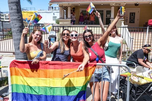 July 18, 2026, San Diego, California, Unted States: People cheer and wave the rainbow flags on the sidewalk during the parade..The 2026 San Diego Pride Parade fills the streets of Hillcrest area with color, energy, and a powerful sense of community as thousands of people gather to celebrate LGBTQ+ pride and equality on July 18th, 2026, in San Diego, California. Participants wave rainbow flags, dance alongside decorated floats, and cheer for local organizations, businesses, and advocacy groups that march through the streets. Allies line the parade route, creating an atmosphere of joy while also recognizing Pride s roots in the fight for equal rights. San Diego Unted States  - ZUMAs197 20260718_aaa_s197_132 Copyright: xWaixLeexMichaelxHox