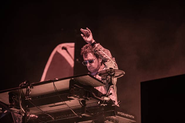 Jean Michel Jarre live in Modena, Italy - 18 Jul 2026 French musician and electronic music pioneer Jean-Michel Jarre performs live on stage at Piazza Roma in Modena for the Grand Finale of the Jazz Open Modena festival. The show, tour s only Italian date, fused music and technological innovation through the use of monumental lasers, artificial intelligence, and architectural mapping. Modena Italy Copyright: xCarloxVerganix xSOPAxImagesx JMJ26(8)