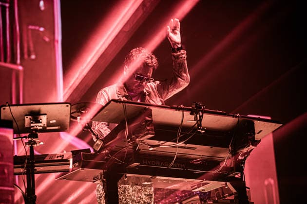 Jean Michel Jarre live in Modena, Italy - 18 Jul 2026 French musician and electronic music pioneer Jean-Michel Jarre performs live on stage at Piazza Roma in Modena for the Grand Finale of the Jazz Open Modena festival. The show, tour s only Italian date, fused music and technological innovation through the use of monumental lasers, artificial intelligence, and architectural mapping. Modena Italy Copyright: xCarloxVerganix xSOPAxImagesx JMJ26(16)