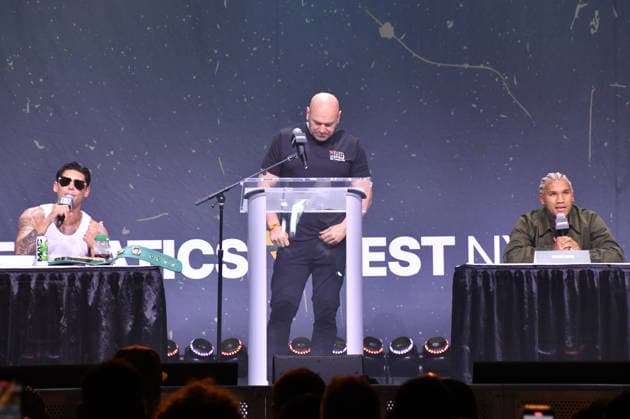 NEW YORK, NY - JULY 18: Ryan Garcia, Dana White and Conor Benn pictured during Zuffa Boxing Press Conference on day 3 of Fanatics Fest NYC on July 18, 2026 at Javits Center in New York City. Copyright: xmpi099 MediaPunchx