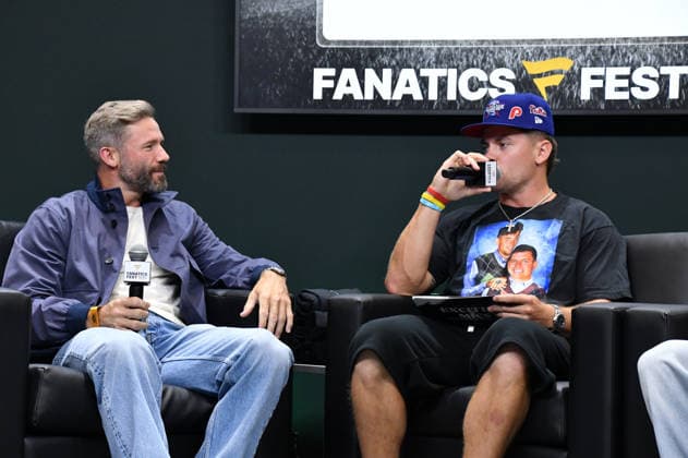 NEW YORK, NY - JULY 18: Julian Edelman and Cooper DeJean during Exciting Mics with Cooper DeJean and Reed Blankenship at day 3 of Fanatics Fest NYC on July 18, 2026 at Javits Center in New York City. Copyright: xmpi099 MediaPunchx