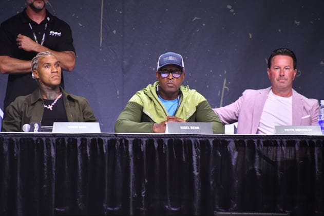 NEW YORK, NY - JULY 18: Conor Benn, Nigel Benn and Keith Connolly pictured during Zuffa Boxing Press Conference on day 3 of Fanatics Fest NYC on July 18, 2026 at Javits Center in New York City. Copyright: xmpi099 MediaPunchx