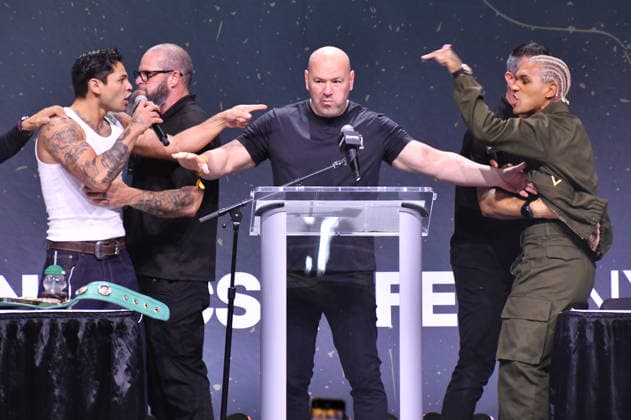 NEW YORK, NY - JULY 18: Ryan Garcia, Dana White and Conor Benn pictured during Zuffa Boxing Press Conference on day 3 of Fanatics Fest NYC on July 18, 2026 at Javits Center in New York City. Copyright: xmpi099 MediaPunchx